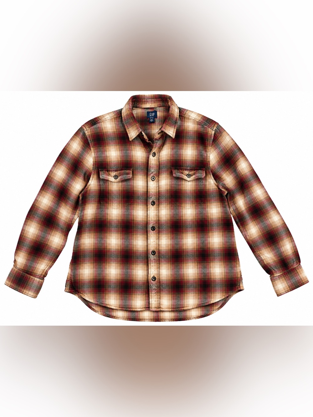 George Men's Red and Cream Plaid Long-Sleeve Button-Down Shirt